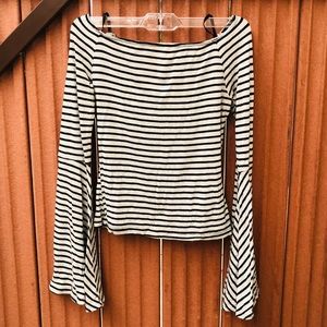 Black and White Striped Flare Full Sleeve Top